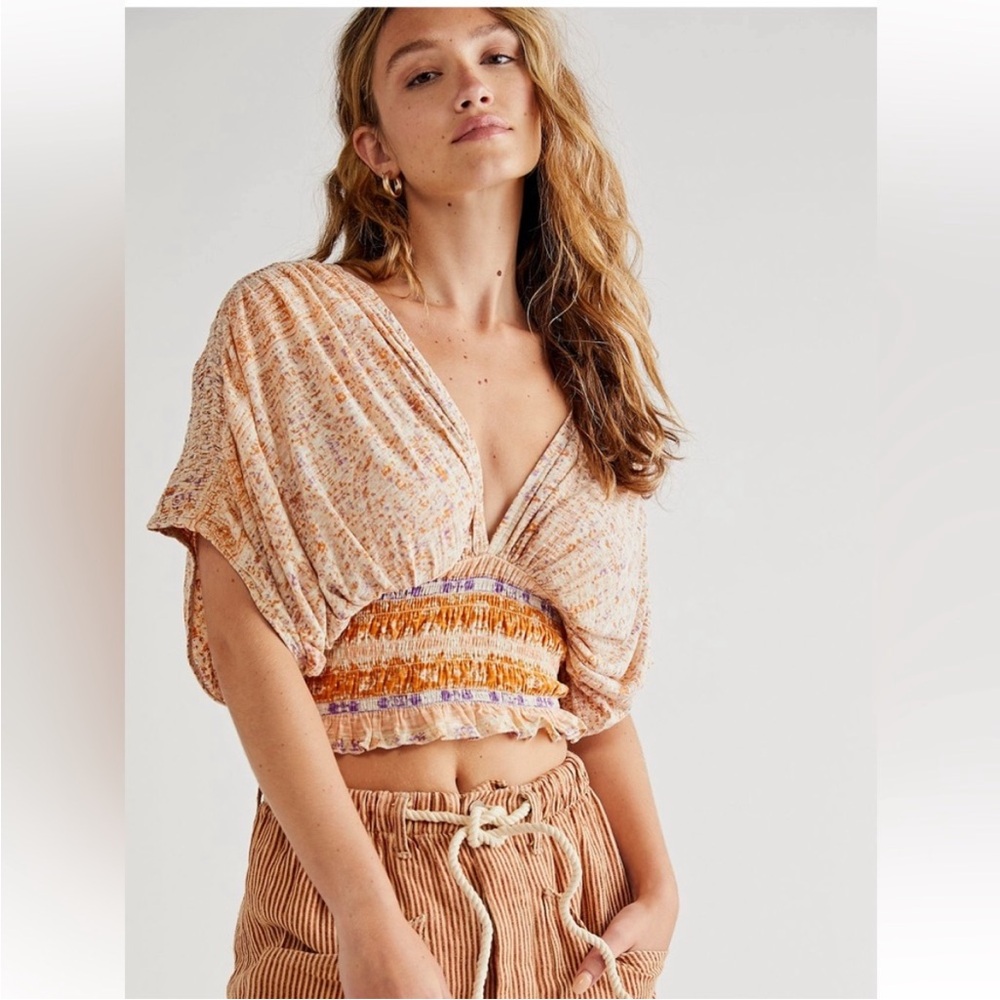 NWT Free People Next Vacation Smocked Crop Top Size L